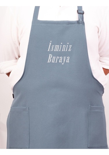 Mutfak Önlüğü Kişiye Ve İsme Özel Nakışlı Mutfak Önlüğü Sade Farklı Renkler Mavi