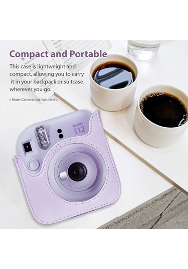 Maiyame Fujifilm Mini 12 İçin Mor Pu Kamera Kılıfı, Manyetik Kanca Ve Ayarlanabilir Çıkarılabilir Askı İle Koruma Torbası