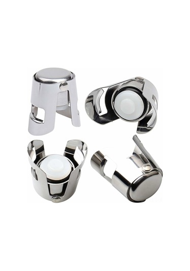 Konesam Paslanmaz Çelik Şampanya Tıkanıklayıcılar 4 Adet - Vakumlu Kapak İle Şarap Ve Şampanyayı Taze Tutucu, Ev Bar Ve Mutfak Aksesuarı