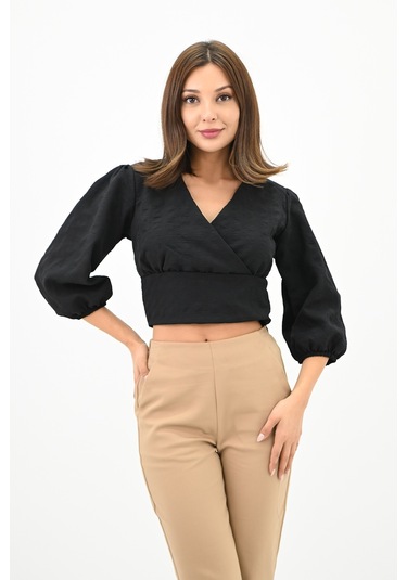 Koza Butik Kadın Balon Kol Detaylı Crop Gömlek 1719-25 001
