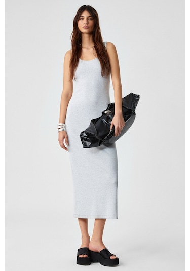 GRIMELANGE Sofutey Kadın Slim Kolsuz Oyuk Yaka Düz Paça Grimelanj Elbise Grimelanj