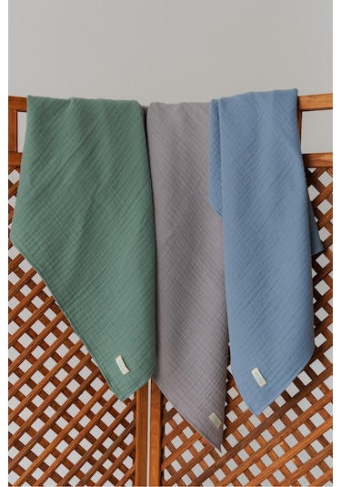 Pamuk 4 Katlı Müslin Battaniye Seti 3'lü Gri