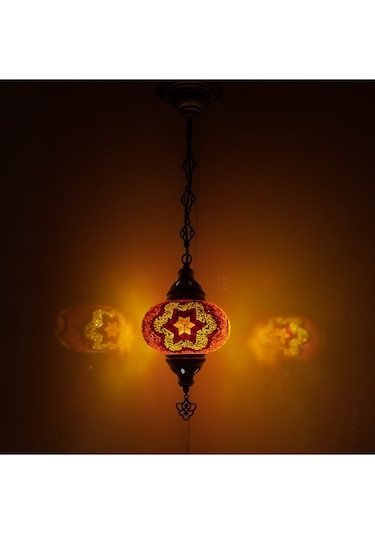 Selçuklu Dekoratif Mozaik Lamba Sarkıt Avize Renkli Desenli Lamba Renkli