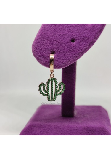 YEŞİL TAŞLI KAKTÜS HALKA GÜMÜŞ KÜPE