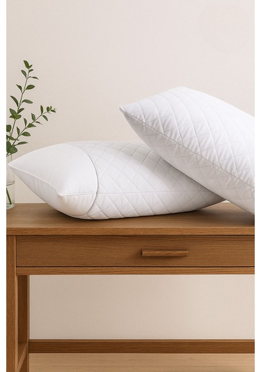 Yastık Alezi Seti Pamuklu 2 Li Kapitone Yastık Koruyucu Beyaz Beyaz