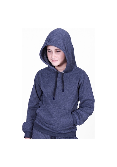 Fyk Kids Düz Kanguru Cepli Kapşonlu Sweatshirt Füme