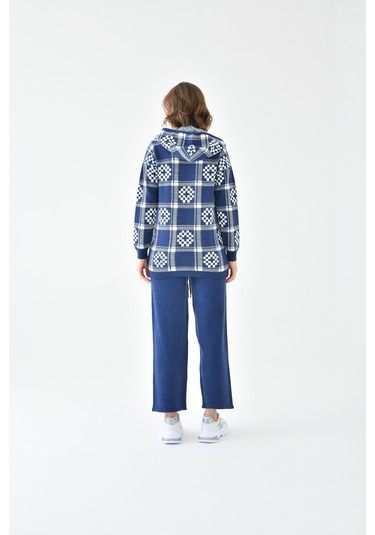 Ftz Women Kadın Dama Desenli İkili Takım İndigo 20604-indigo İndigo