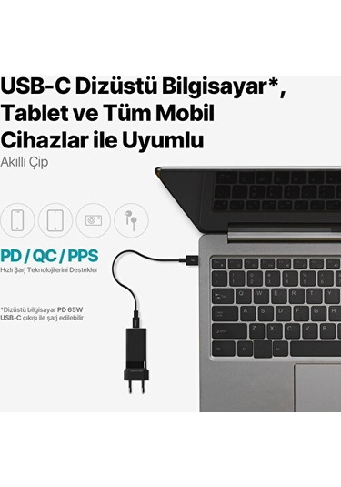 Ttec 2SCG03S Smartcharger Trio Gan 65W PD Usb-C + Usb-A Hızlı Şarj Aleti Siyah