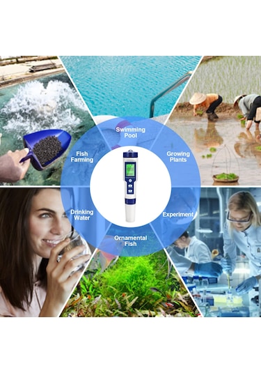 Cuteefun Dijital Ph Ölçüm Cihazı, 5'i 1 Arada Su Test Cihazı,