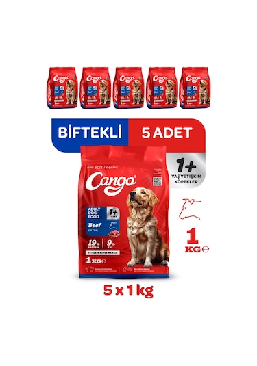 Cango Yetişkin Köpek Maması Etli Biftekli 1 Kg 5'li