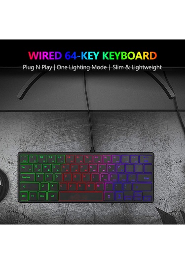 Geeksen Taşınabilir 64 Tuşlu Işıklı Film Klavye - İnce, Hafif Ve Kablolu 112 Karakter