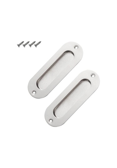 2 Parçalı Gömme Kapı Kolu, Gömme Oval Çekme Kolu, Sürgülü Kapı Dolap Çekmecesi İçin Saten Fırçalanmış Paslanmaz Çelik Gizli Kol - Gümüş