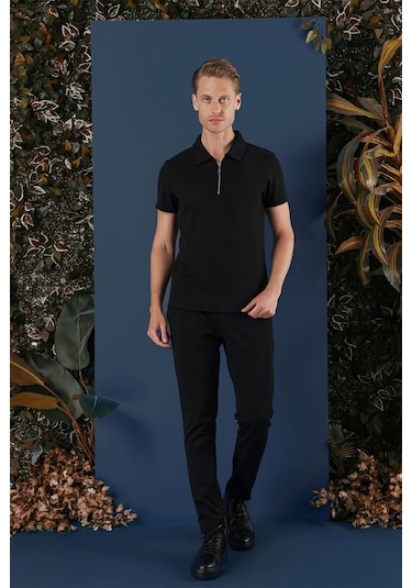 Ts 871 Slim Fit Siyah Spor T-shirt Siyah