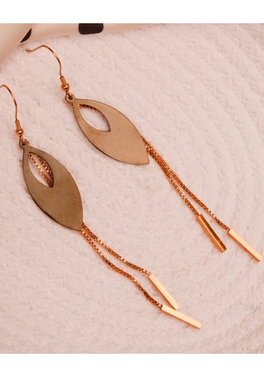 Lekka Design Sallantılı Zincir Siyah Damla Çelik Kadın Rose Küpe Rose Gold