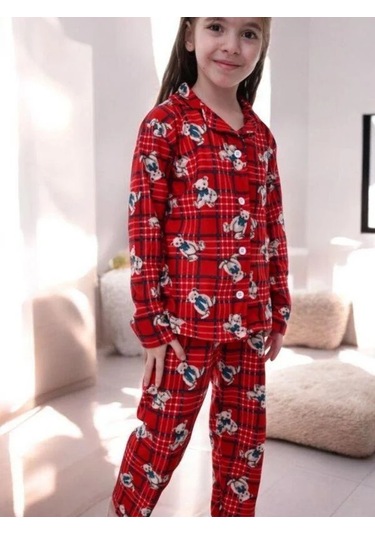 Çocuk Ayıcık Dessenli Pijama-14920 Kırmızı