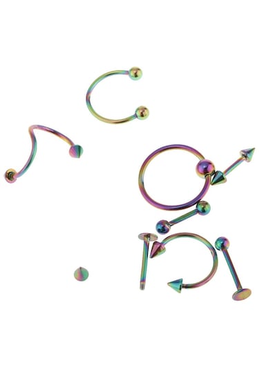 Suntek 16 Adet 16g Kavisli Halter Spike Burun Göbek Çok-renkli Çok Renkli