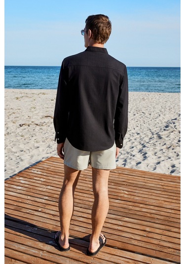 JEZER Erkek Hakim Yaka Uzun Kollu %100 Pamuk Regular Fit Siyah Gömlek