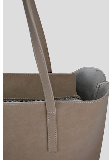 Kadın Büyük Boy Süet El Ve Omuz Çantası - Vizon Vizon