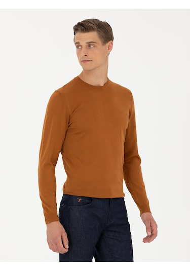 Cacharel Tarçın Slim Fit Bisiklet Yaka Triko Kazak Turuncu