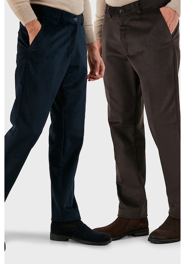 Buratti Normal Bel Regular Fit Düz Paça 2'Li Paket Erkek Kadife Pantolon 645Merlins2 Lacivert-Kahve