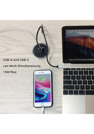 Dofolink 15w Gömülü Masaüstü Kablosuz Şarj Cihazı, Usb-a Ve Usb-c Hızlı Şarj Desteği, Qi Standardı, Siyah, Ofis Ve Ev İçin Uygun
