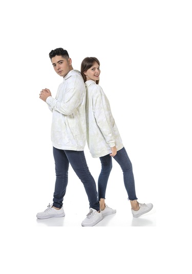 Unisex Oversize Kapüşonlu Kanguru Cepli Batik Sweatshirt