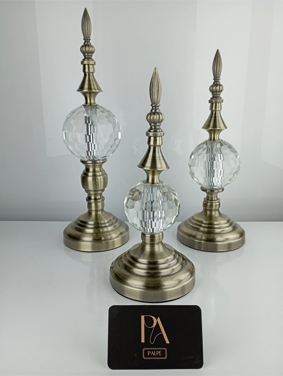 Alm-krşk-esktm Kristal 3lü Metal Dekoratif Obje Biblo Süs Eşya Salon Aksesuar Tv Sehpa Masa Konsol Ofis Salon Dekor