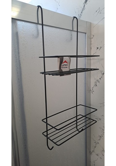Leva Duşa Kabin Rafı Askılı 2 Katlı - 62x21x27 Cm Siyah Boyalı Lv-73858