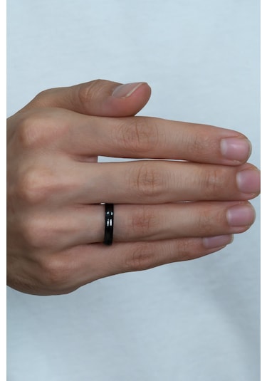 Kişiye Özel İsim Yazılı 4mm Bombeli Parlak Erkek Kadın Çelik Alyans Yüzük Cl18ko Siyah