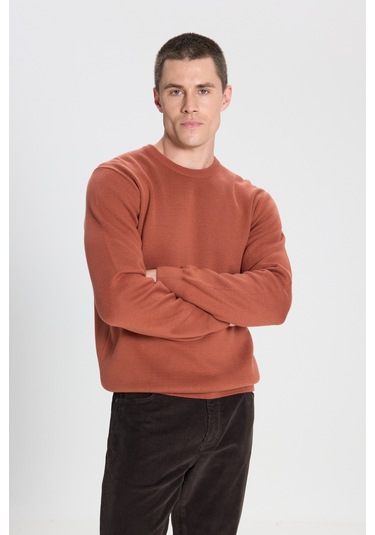 Regular Fit Normal Kesim Kahverengi Triko Kazak W242724220 Kahverengi