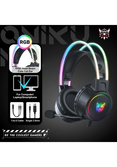 Xuweiwei Onıkuma Profesyonel Kablolu Oyun Kulaklığı Siyah Rgb Işık Gürültü Önleyici Mikrofonlu Pc Ps4 Ps5 Xbox İçin