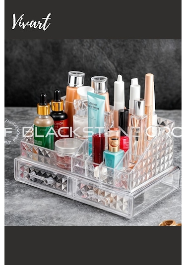 Vivart 2 Katlı Diomand Özel Tasarım Çekmece Modul Makyaj Organizer Kozmetik Kalemlik Düzenleyeci Şeffaf Beyaz