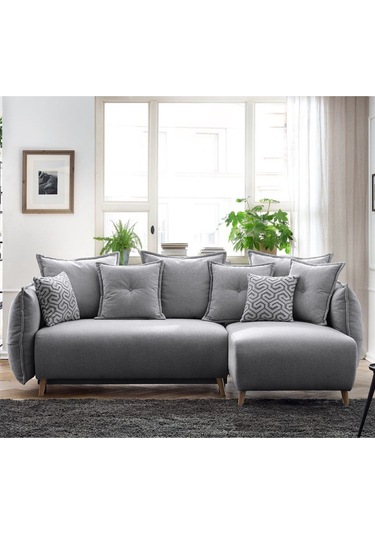 Puffy Sandıklı Köşe Koltuk Gri Sağ Köşe Gri