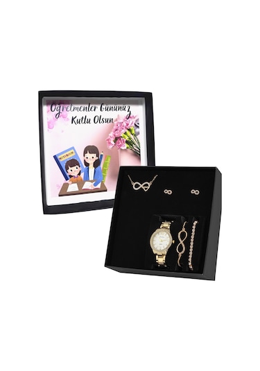 Forentina Kalpli Kolye Küpe Bileklik Saat Öğretmenler Günü Hediye Set Ps3210 Çok Renkli