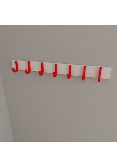 Hepsi3boyutlu Modern Duvar & Kapı Baston Askılık - 7 Adet Kırmızı J Askılık - Model No : 6 Kırmızı