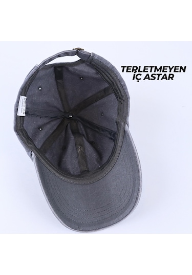 Perlotus Vintage Yıkamalı Pamuk Şapka Dört Yapraklı Yonca Nakışlı Gri Gri