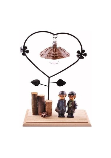 Zmc Bilişim Pilli Işıklı Romantik Çift Tema Büyük Boy Dekoratif Ahşap Biblo