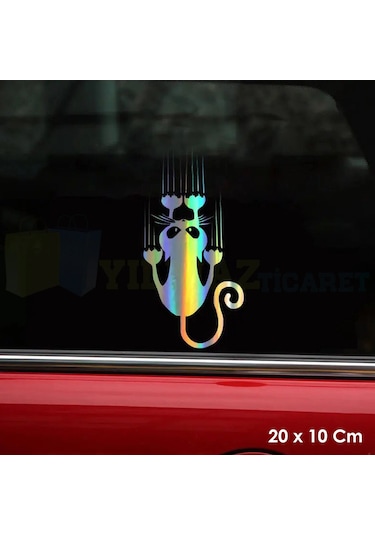 Tırmalayan Kedi Yeni Süper Hologram Oto Sticker