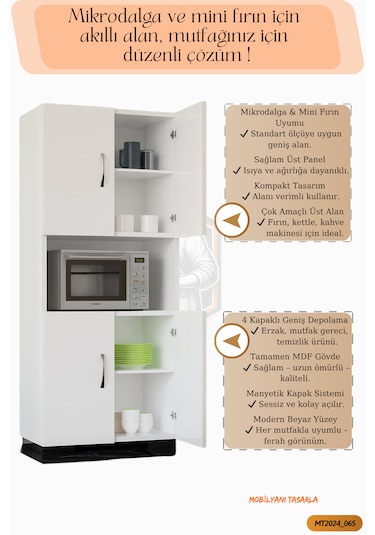 Tamamı Mdf 4 Kapaklı Mikrodalga/mini Fırın Dolabı Çok Amaçlı Mutf