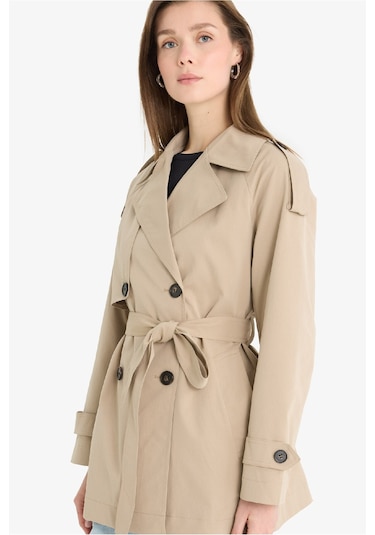 Defacto Regular Fit Kemerli Düğmeli Cepli Trençkot E8583ax25aubg501 Bej
