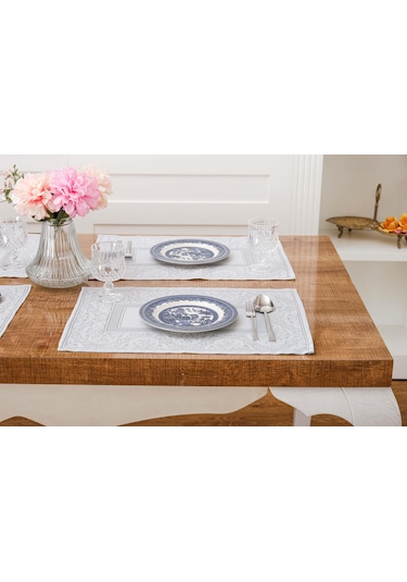 Finezza Roma Jakar Polyester Kumaş Bej Amerikan Servis 34 x 46 cm Gri 4 Ad.-1383 Gri