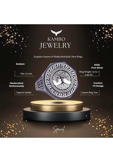 925 Ayar Gümüş Yüzük - Yunan Anahtarı Tasarımı Erkek Yüzüğü - El Yapımı Yüzük Gümüş