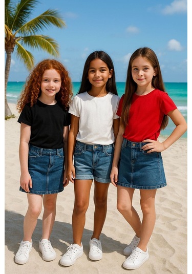 Çocuk Basic T-shirt Kız - Erkek Unisex %100 Pamuk 3'lü Süper Paket K-7