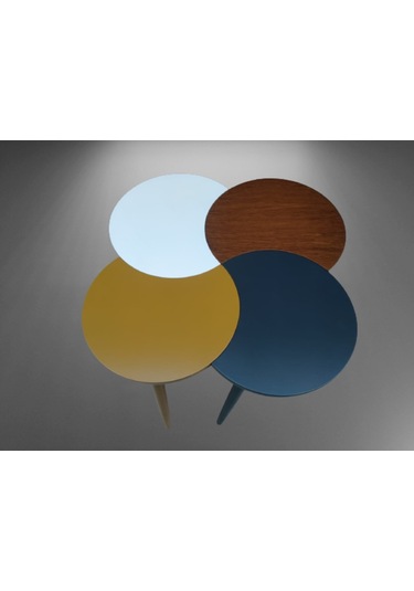 Zigon-Orta Sehpa Takım Hilal Model Parlak Çok Renkli Kayın Torna