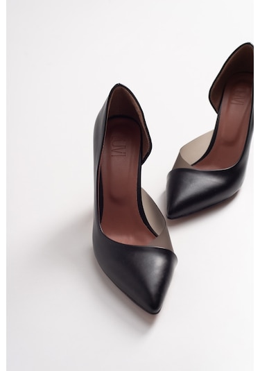 Luvishoes 653 Siyah Cilt Topuklu Kadın Ayakkabı Siyah