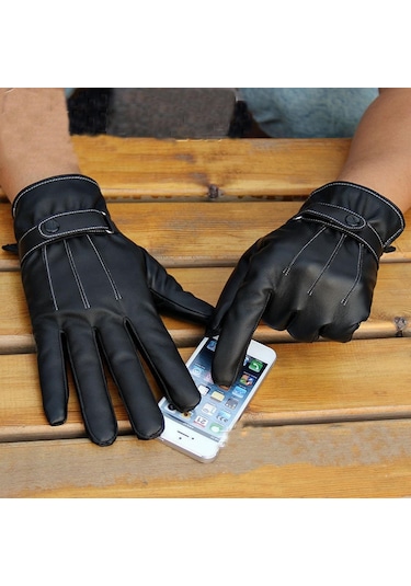 Erkek Suni Deri Eldiven Dokunmatik Ekran Uyumlu 1360 Siyah