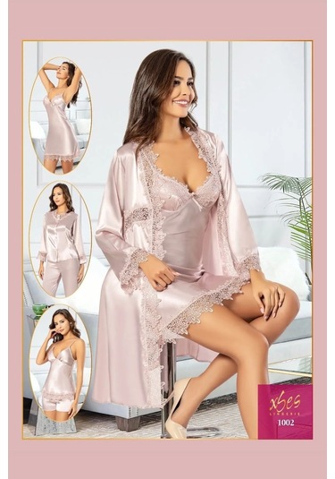 Xses 1002 Kadın Çeyizlik Saten 6'lı Takım-pudra Pudra