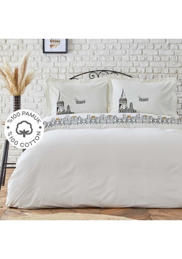 Pendik Çift Kişilik Nevresim Takımı Antrasit - Hardal