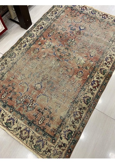 El Dokuma Eskitme 115X192 Kiremit Mavi %100 Yün Vintage Halı ! Yeşil