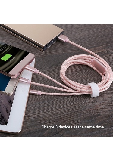 Sandwich 3 Cihazlı 2m 2a Hızlı Şarj Kablosu - Type-c/lightning/micro-usb, Gül Altın